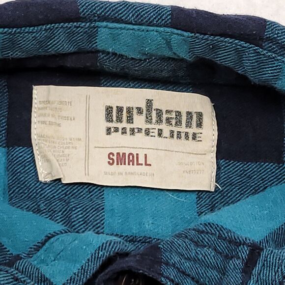 Urban Pipeline Gingham Flannel Button Up Shirt Mens Size Small S Green Black - Picture 3 of 10